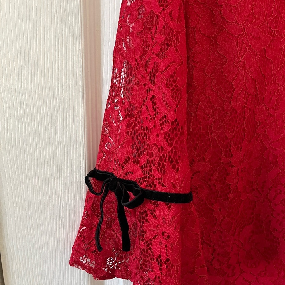 Elle Red Lace Blouse with Black Ribbon Detail - Picture 2 of 4